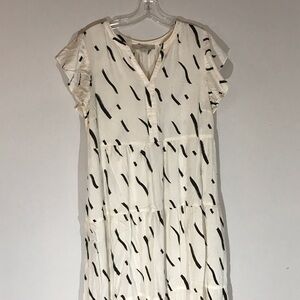 Loft Women’s High Low Dress in Ivory and Black Size Large Petite